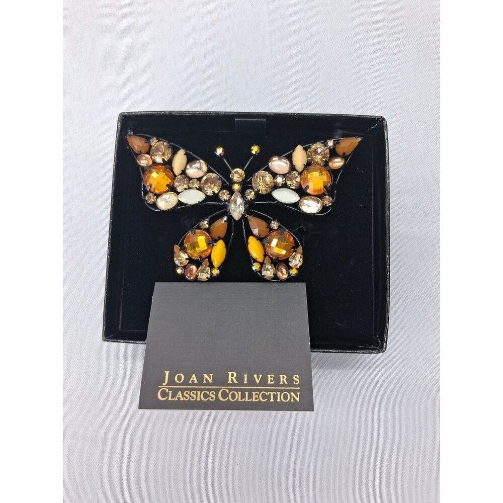 Joan Rivers Classics Collection Crystal Butterfly Pin Brooch Amber Topaz Tones
